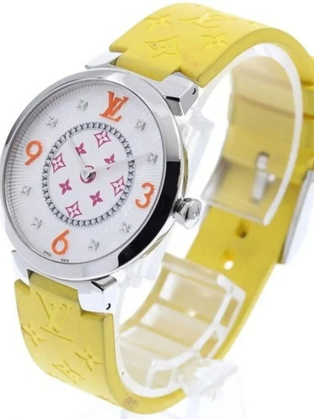 LOUIS VUITTON Tambour monogram QA147 fuchsia & orange Quartz Ladies Watch_967826